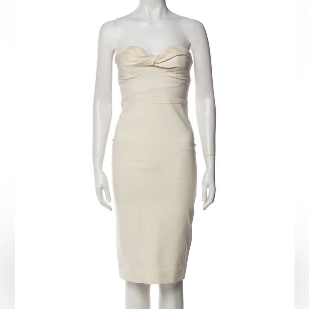 Veronica Beard Cream Strapless Midi Dress